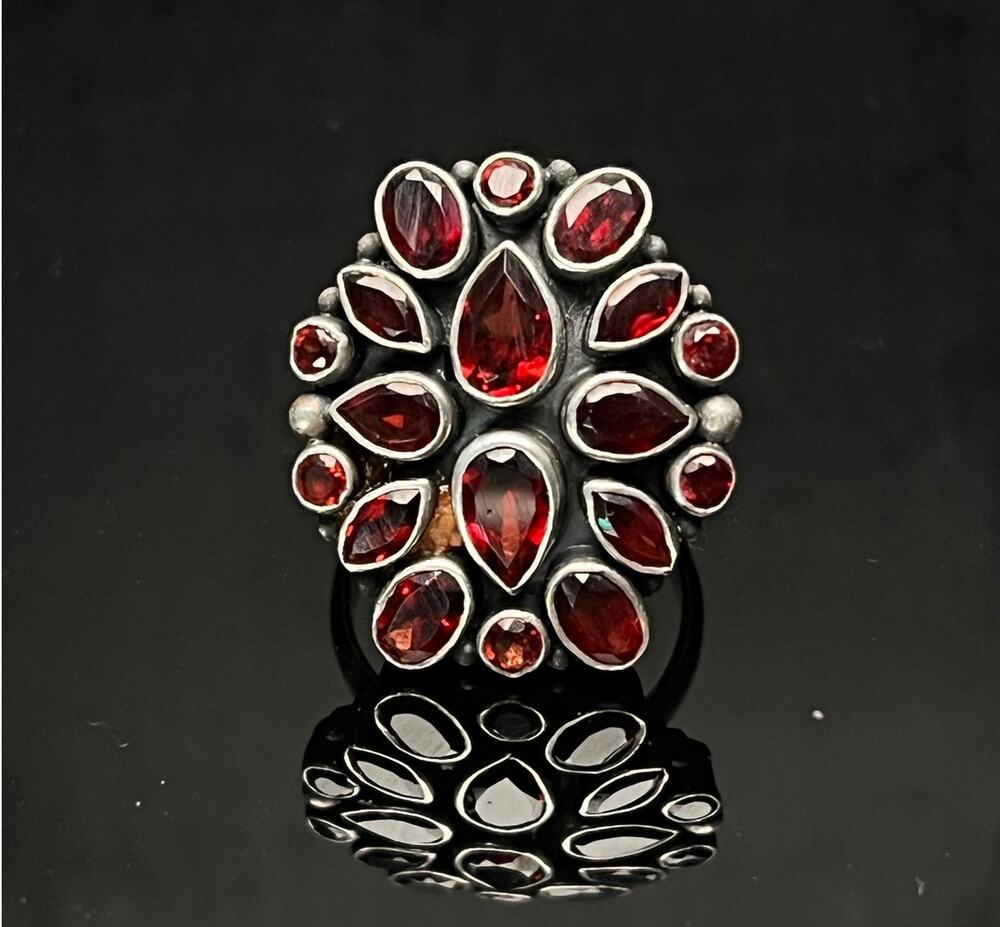 Artisan  Bohemian Garnet Cluster Statement Ring Size 8